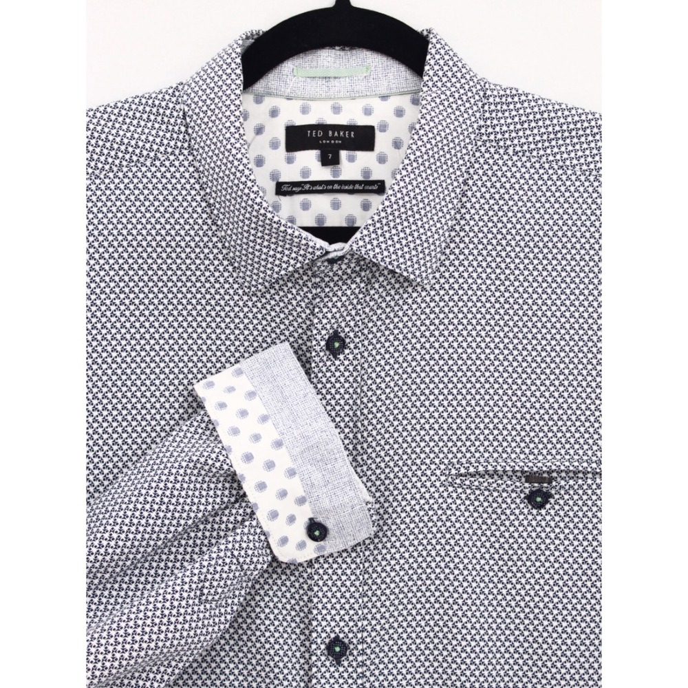 Ted Baker London Mens Shirt Vilamor Size 7 Micro Print Long Sleeve Button Up